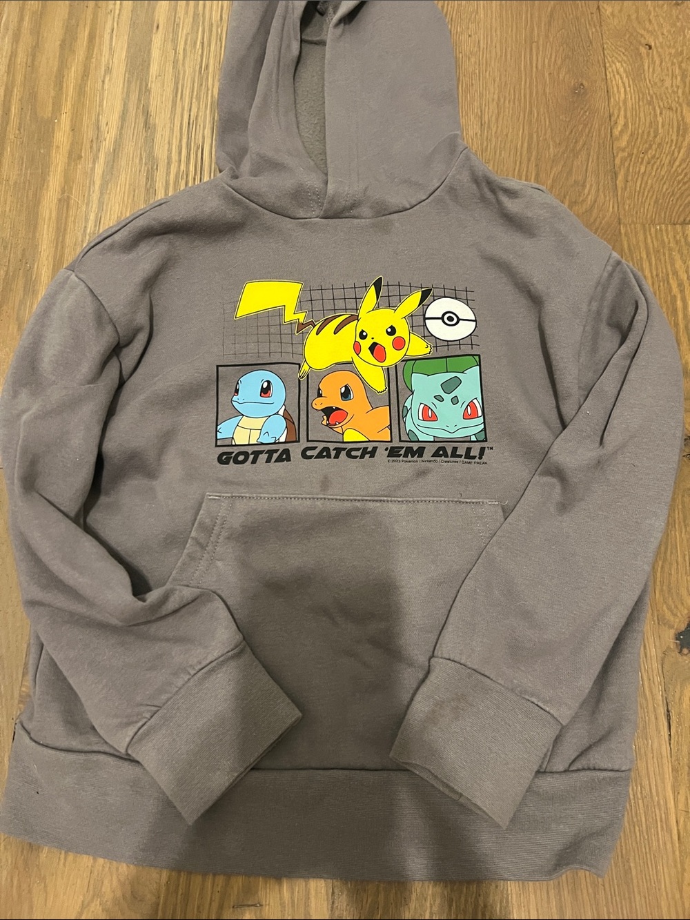 Kids' Gray Hoodie Pokemon Sweatshirt - Pikachu, Squirtle, Charmander, Bulbasaur